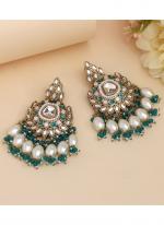   Festival Wear  Rama Green Color Kundan Earrings